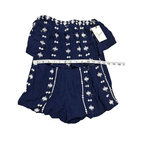 Japna Juniors XS Blue White Strapless Ruffle Boho Aztec Romper - Picture 5 of 7